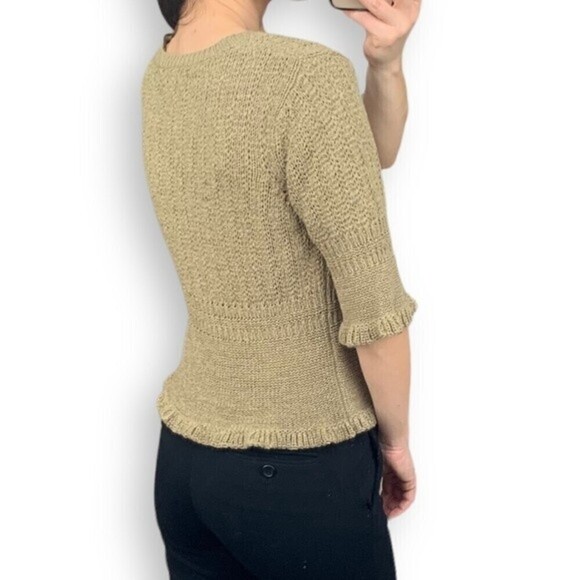Vintage Cardigan Knit y2k Ruffle Hem Neutral Sweater - Picture 6 of 14